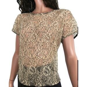 pins and needles women lace floral sheer blouse cream black sz xs